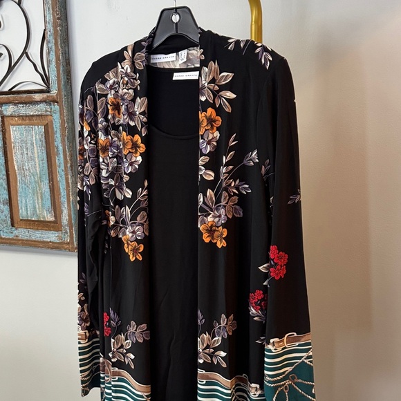 Susan Graver Black Floral Kimono and shirt set NEW L - Picture 3 of 12